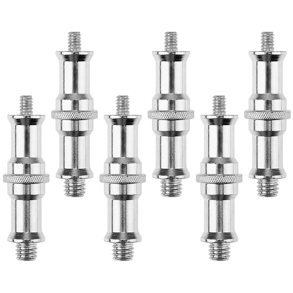 6pcs Useful 1/4 to 3/8 Spigot Studs Flash Light Stands Threaded Screw Adapters (Silver)