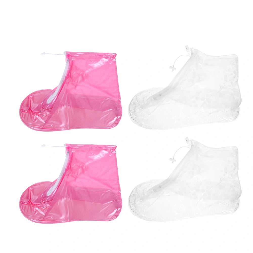 2 Pairs of Waterproof Shoe Covers Zipper Design Non-slip Shoe Protective Covers