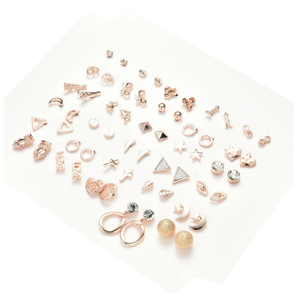 30 Pairs Women Small Fresh Earrings Set Geometric Animal Moon Star Shape Ear Rings Set (Golden, Random Style)