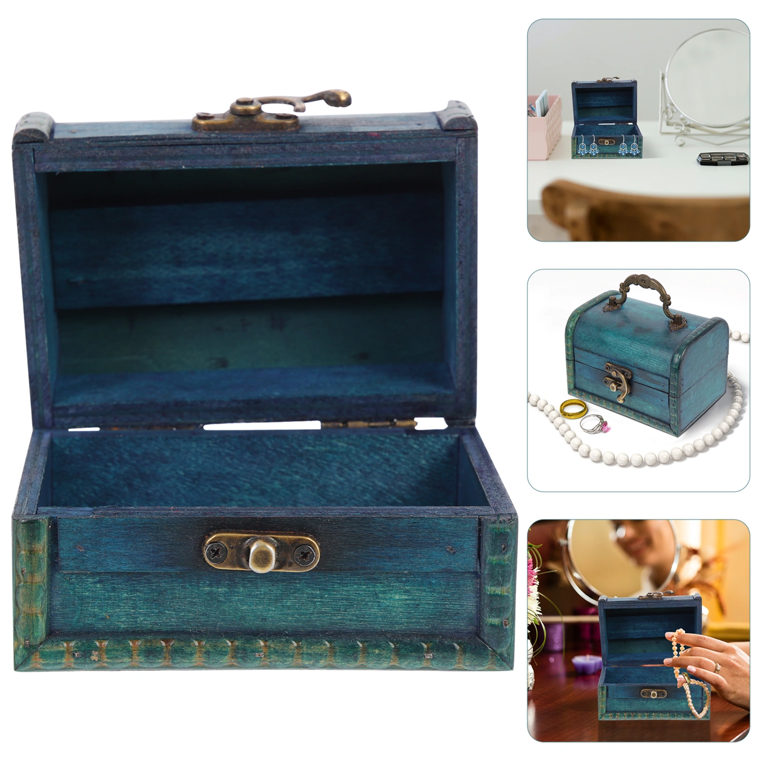 Vintage Jewelry Trinket Box Wooden Hasp Jewelry Case Decorative Storage Box