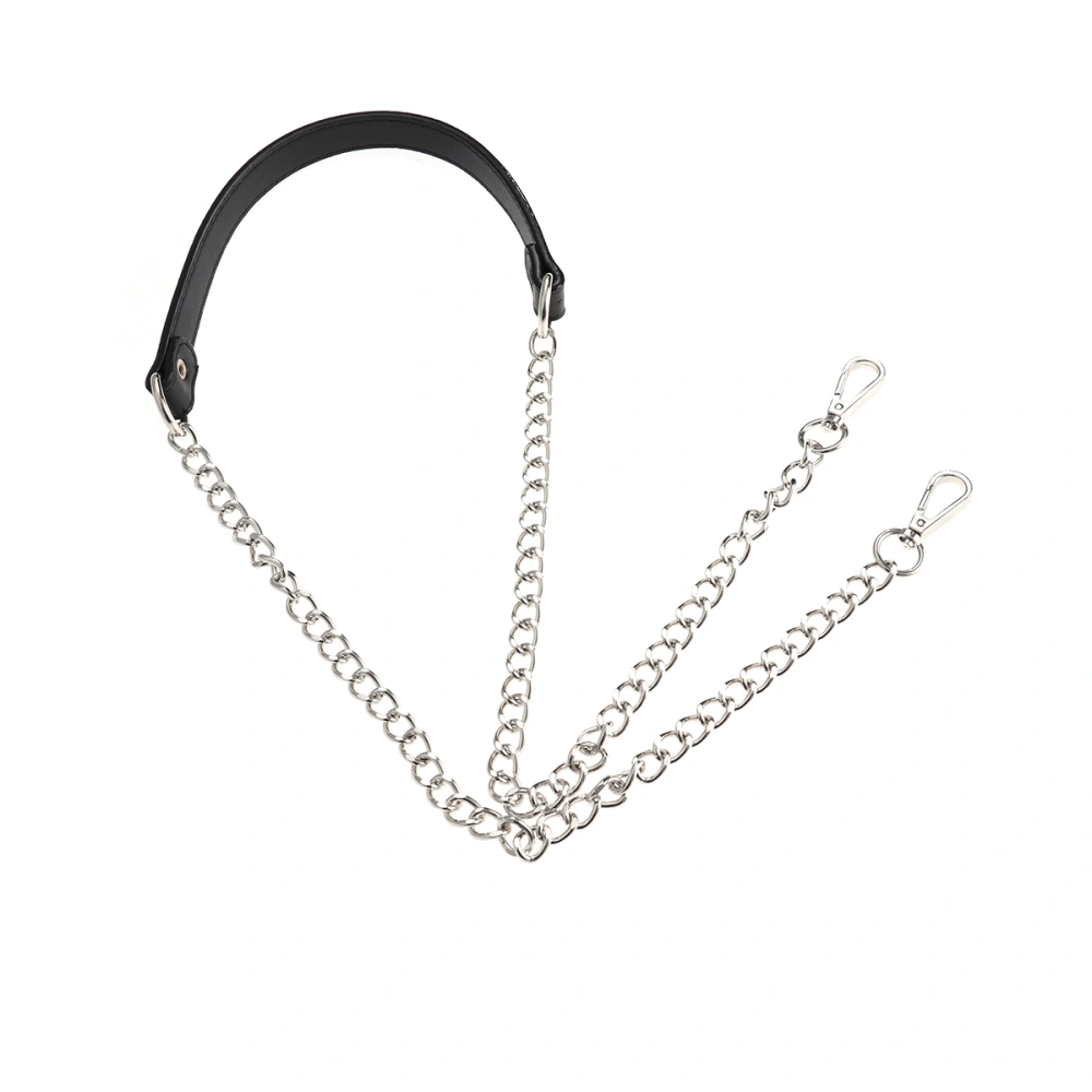 PU Leather Accessory Metal Chain for Woman Bags - Size Total Length 120cm plus 2 Buckles (Silver Chain and Black Leather)