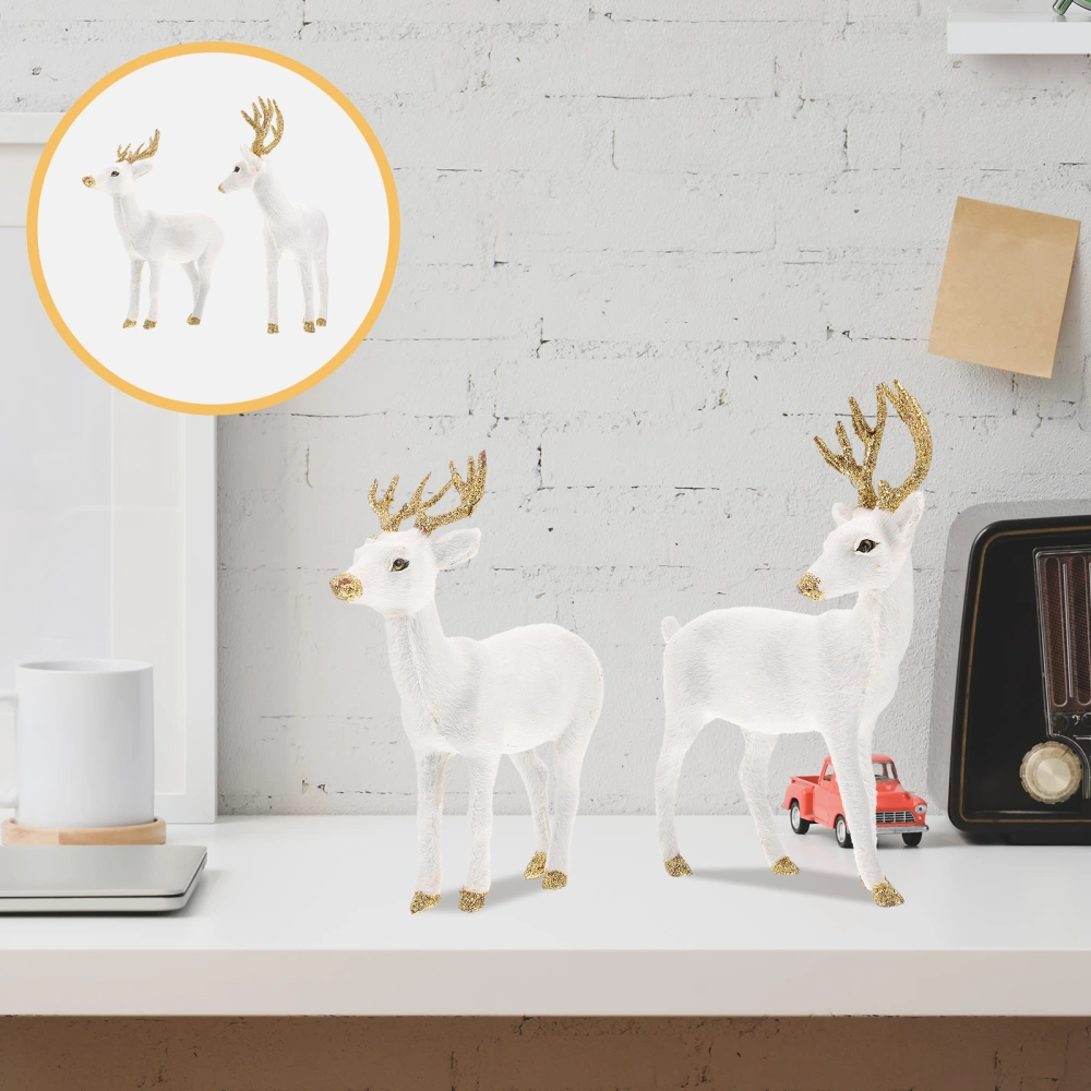 2Pcs Simulation Sika Deer Decors Home Office Desktop Ornament Lovely Deer Figurines