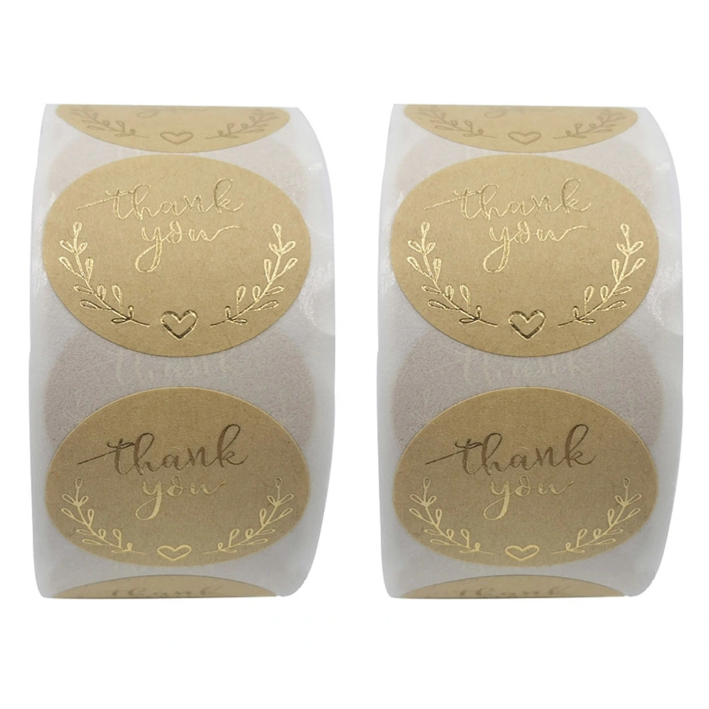 2 Rolls of Thank You Label Stickers Kraft Paper Stickers Gift Wrapping Stickers