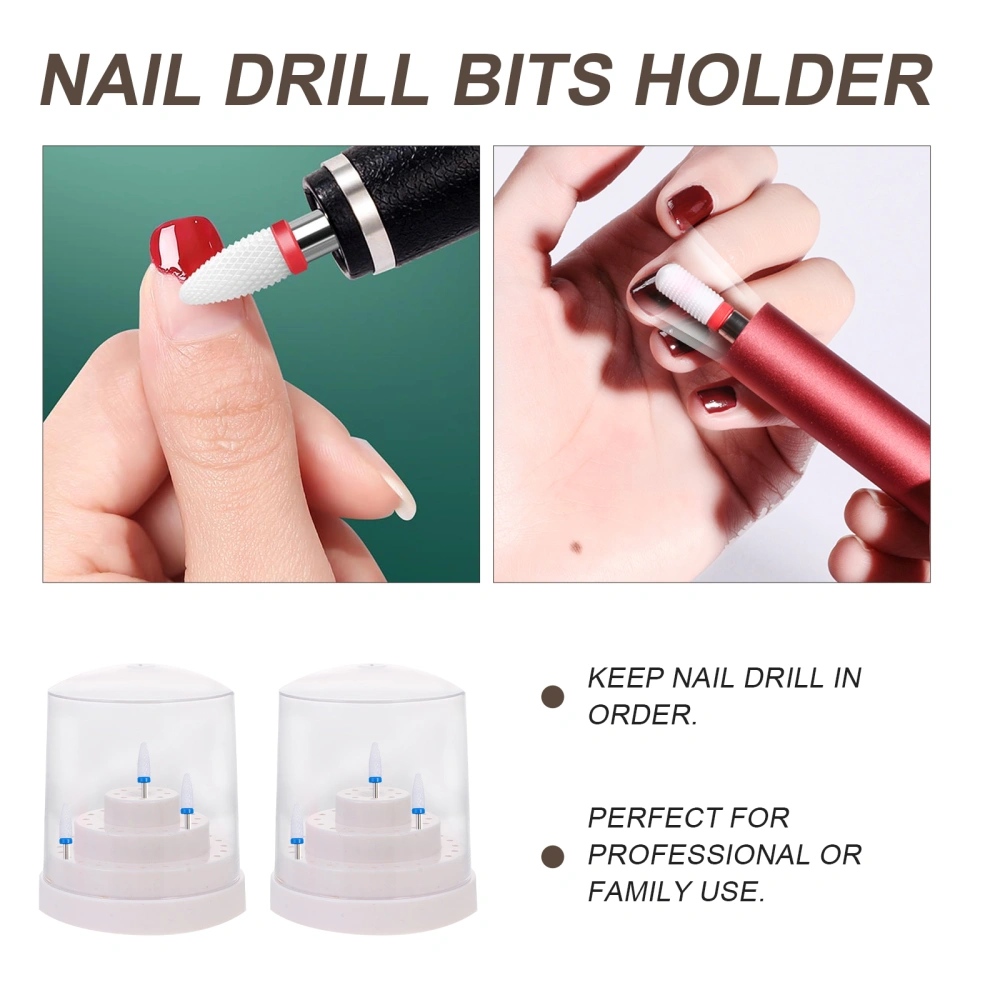 2pcs 48-hole Nail Art Drill Bits Holder Dustproof Nail Grinding Head Display Box