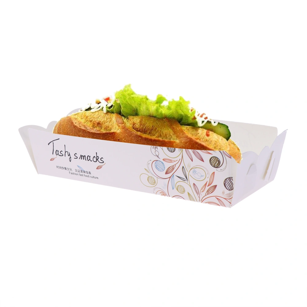 100pcs Disposable Hot Dogs French Fries Bakery and Fried Food Packing Box Case Paper Serving Food Tray (14.5 x 5.3 x 5.3cm)