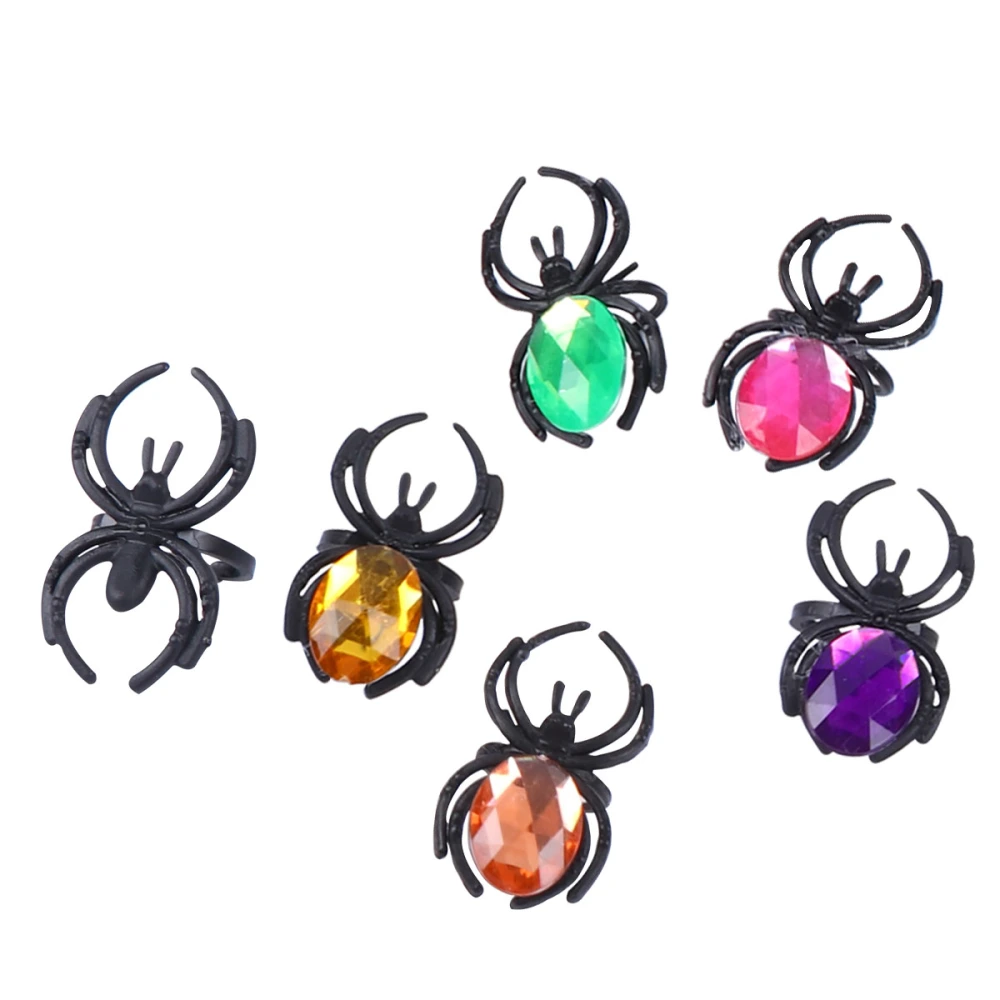 1 Set of Plastic Halloween Colored Diamond Opening Spider Ring (20Pcs Drill-mixed Bag and 20Pcs with Black Bag)