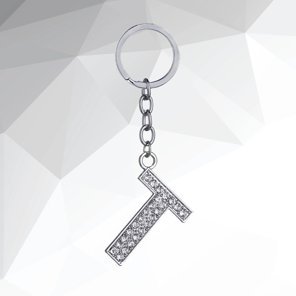 Simple Stylish Letter Key Chain Metal Rhinestones Key Ring Alphabet Keychain Bag Pendant Charm Birthday Gift (Letter T)