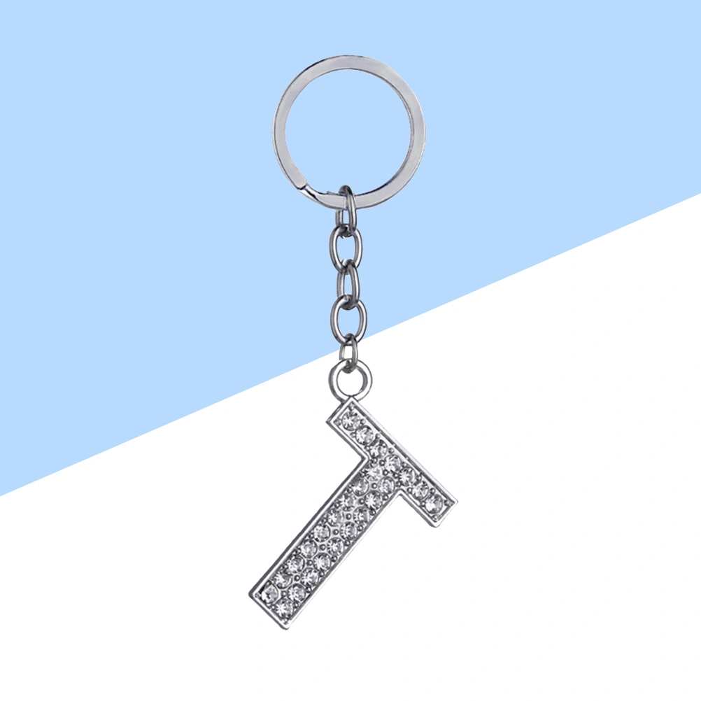 Simple Stylish Letter Key Chain Metal Rhinestones Key Ring Alphabet Keychain Bag Pendant Charm Birthday Gift (Letter T)
