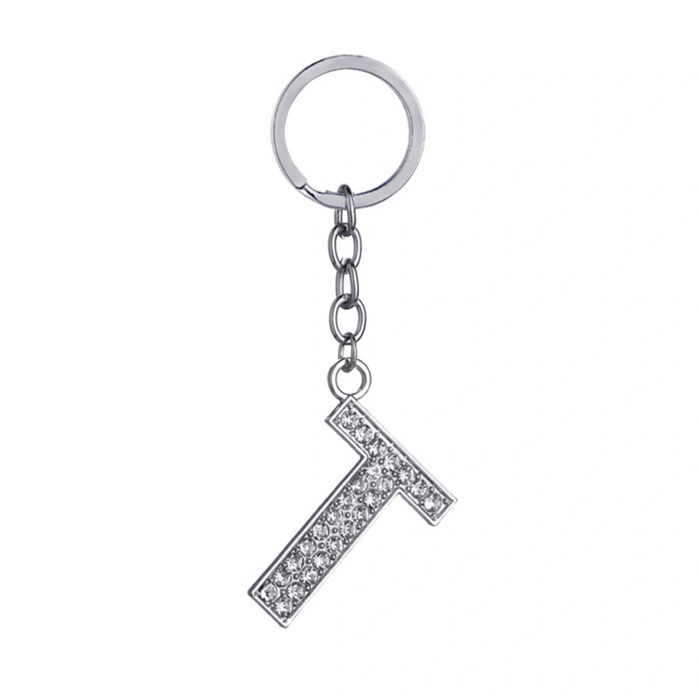 Simple Stylish Letter Key Chain Metal Rhinestones Key Ring Alphabet Keychain Bag Pendant Charm Birthday Gift (Letter T)