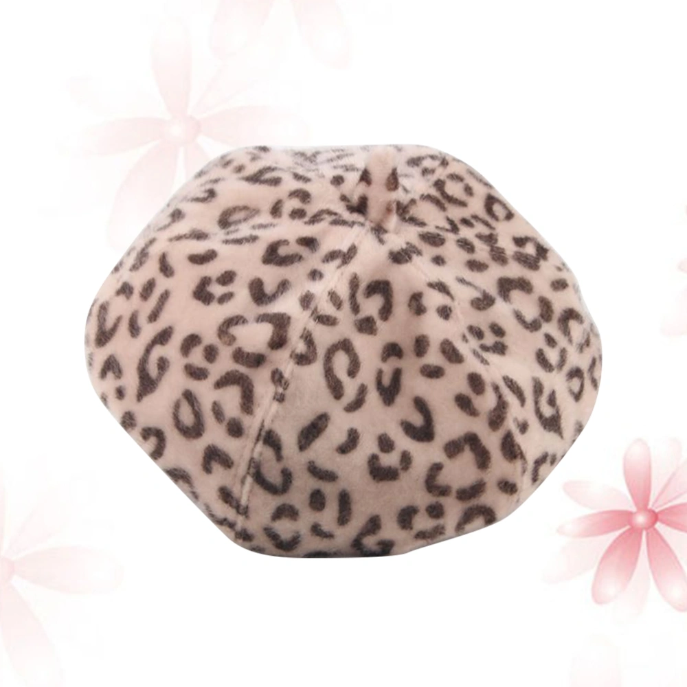 1PC Beret Warm Fashion Hat Leopard Printing Painter Hat Retro Painter Headdress for Kids Adults Decoration (Kid, Beige)