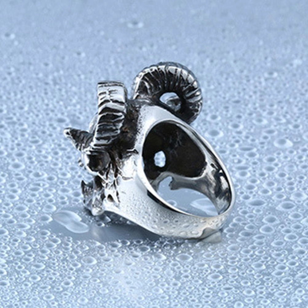 Punk Ram Skull Finger Ring Man Stainless Steel Finger Ring Animal Shape Ring Supplies Size 10