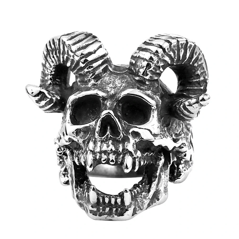 Punk Ram Skull Finger Ring Man Stainless Steel Finger Ring Animal Shape Ring Supplies Size 10