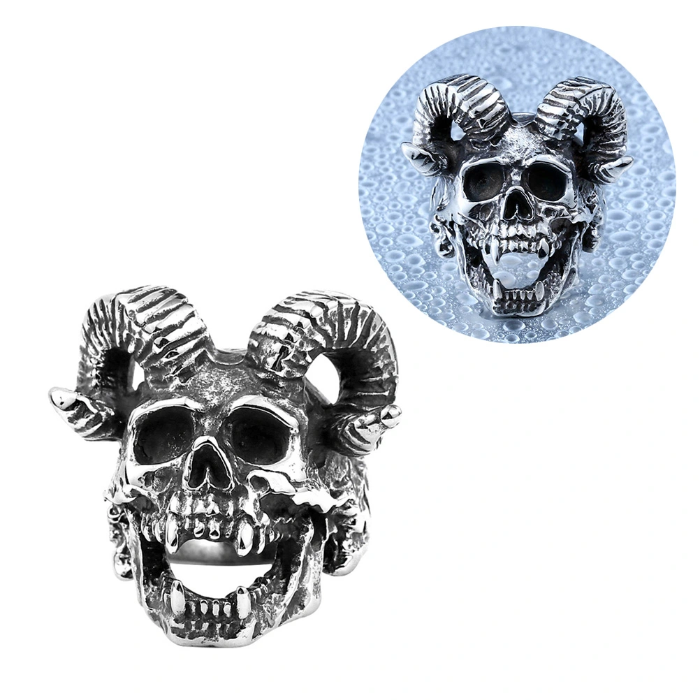 Punk Ram Skull Finger Ring Man Stainless Steel Finger Ring Animal Shape Ring Supplies Size 10