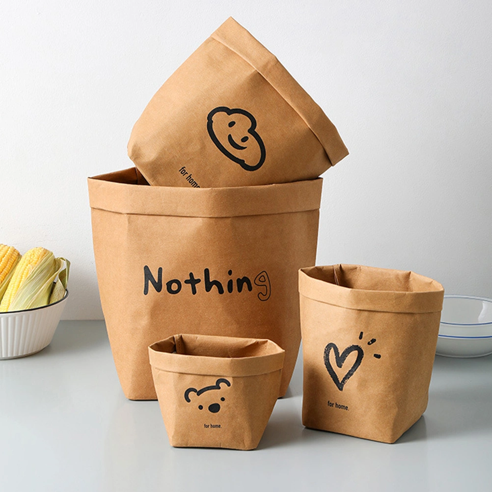 1Pc Practical Bag Kraft Paper Storage Bag Shopping Bag Packaging Pouch(Khaki)