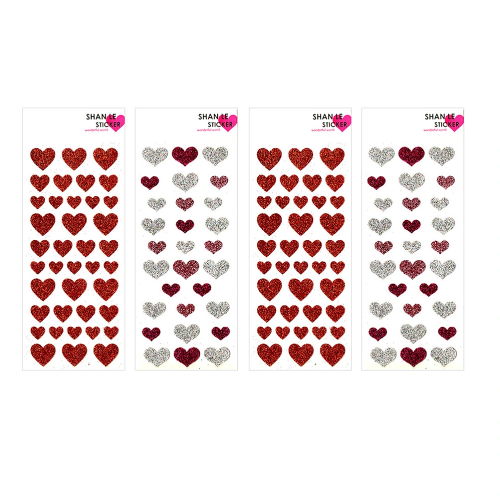 4 Sheets Creative Notebook Stickers Fashion Heart Shape Label Self-adhesive Gift Stickers Decals for Daily Use (Random Style)