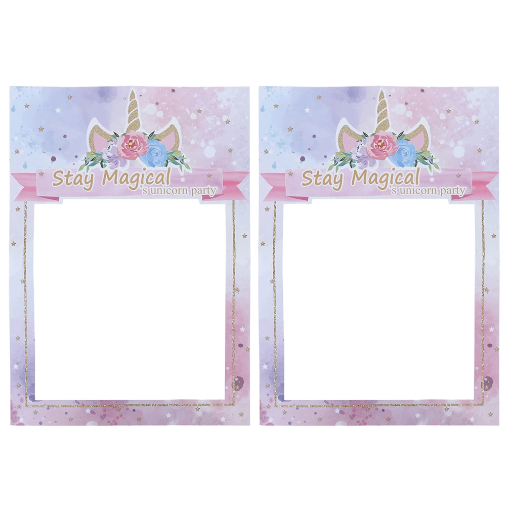 2 Pcs Paper Photo Frame Romantic Unicorn Themed Party Picture Frame Handheld Photo Prop for Wedding Birthday Banquet