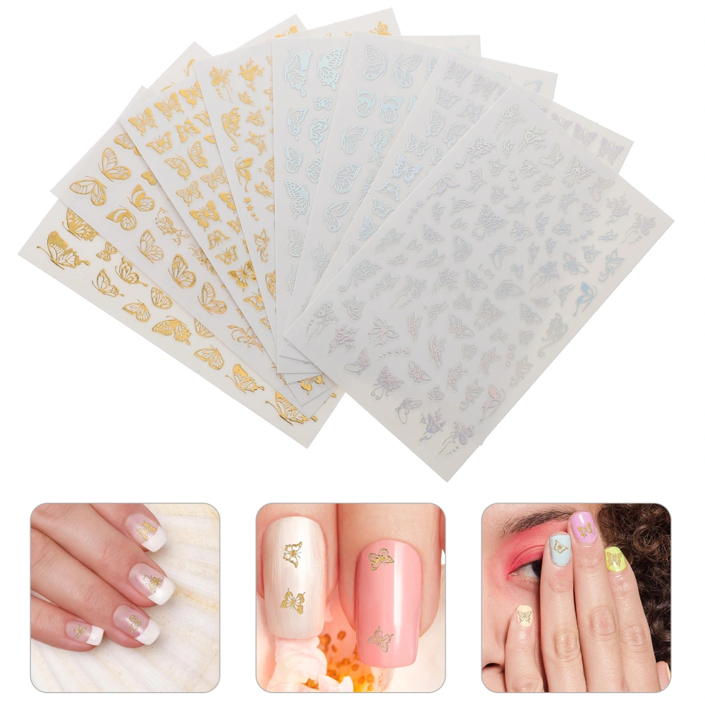 8 Sheets Nail Art Stickers Self-adhesive Butterflies Nail Stickers Nail Decals