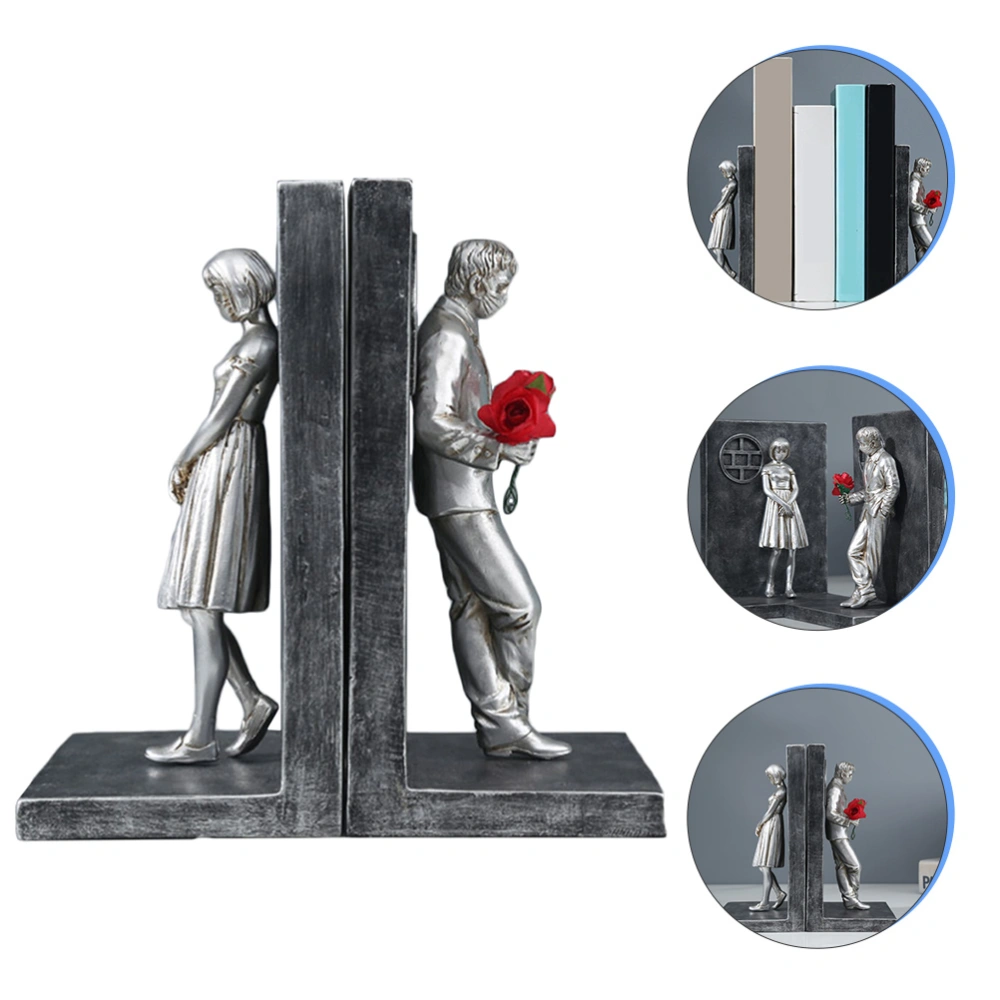 2Pcs Creative Couples Theme Bookends Resin Book Ends Book Holders Desktop Decor