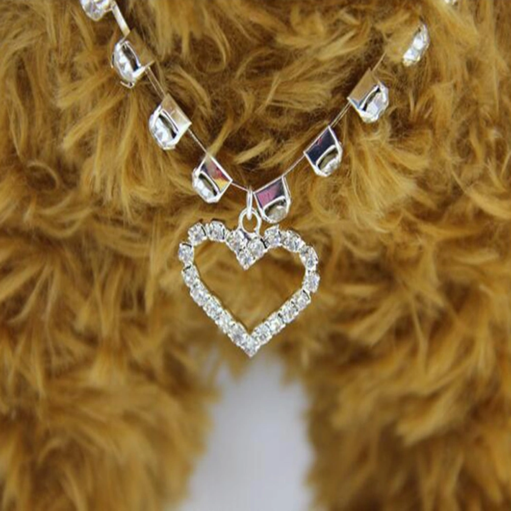 Pet Necklace Crystal Heart Pandant Pet Cat Dog Necklace Bling Diamonds Jewelry Size S (White)