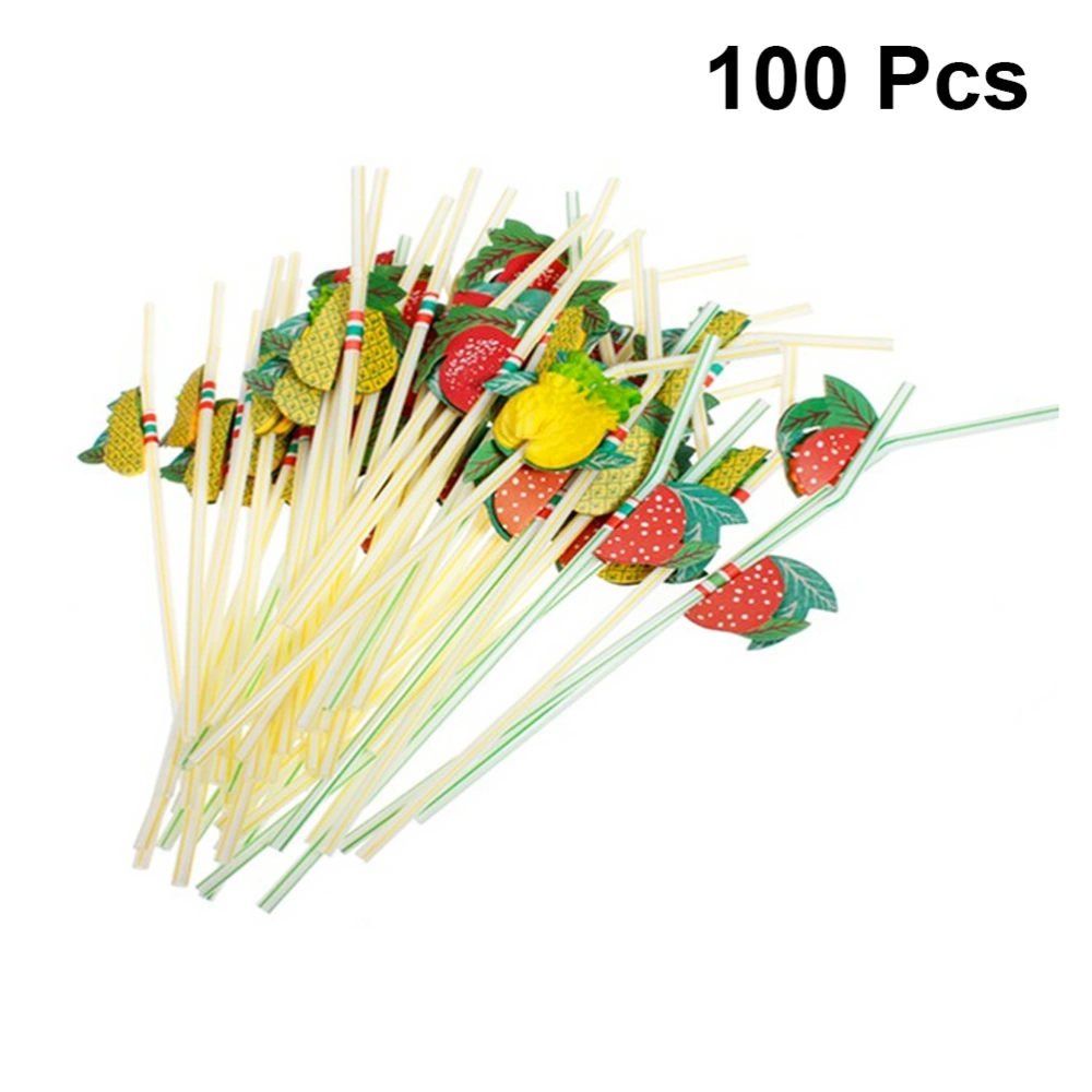 100Pcs Disposable Fruit Drinking Pull Straw Party Straw Plastic Straw Hawaiian Themed Party Straw Party Decoration Party Favor Supplies