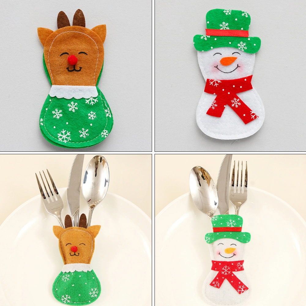 1 Set 6 Pcs Christmas Hotel Restaurant Cutlery Tableware Covers (White Green)