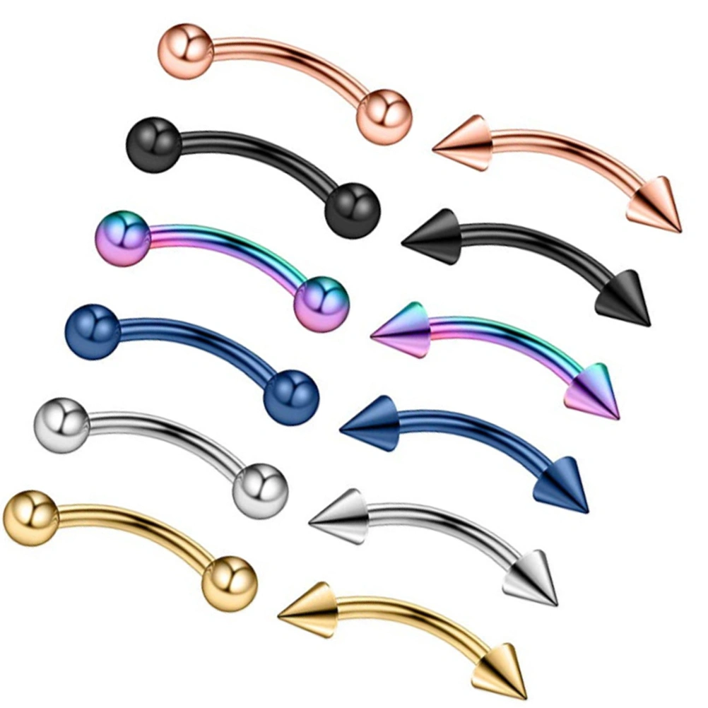 12pcs Stainless Steel Studs Curved Eyebrow Nose Lip Earrings Piercings Jewelry Simple Body Piercing Jewelry