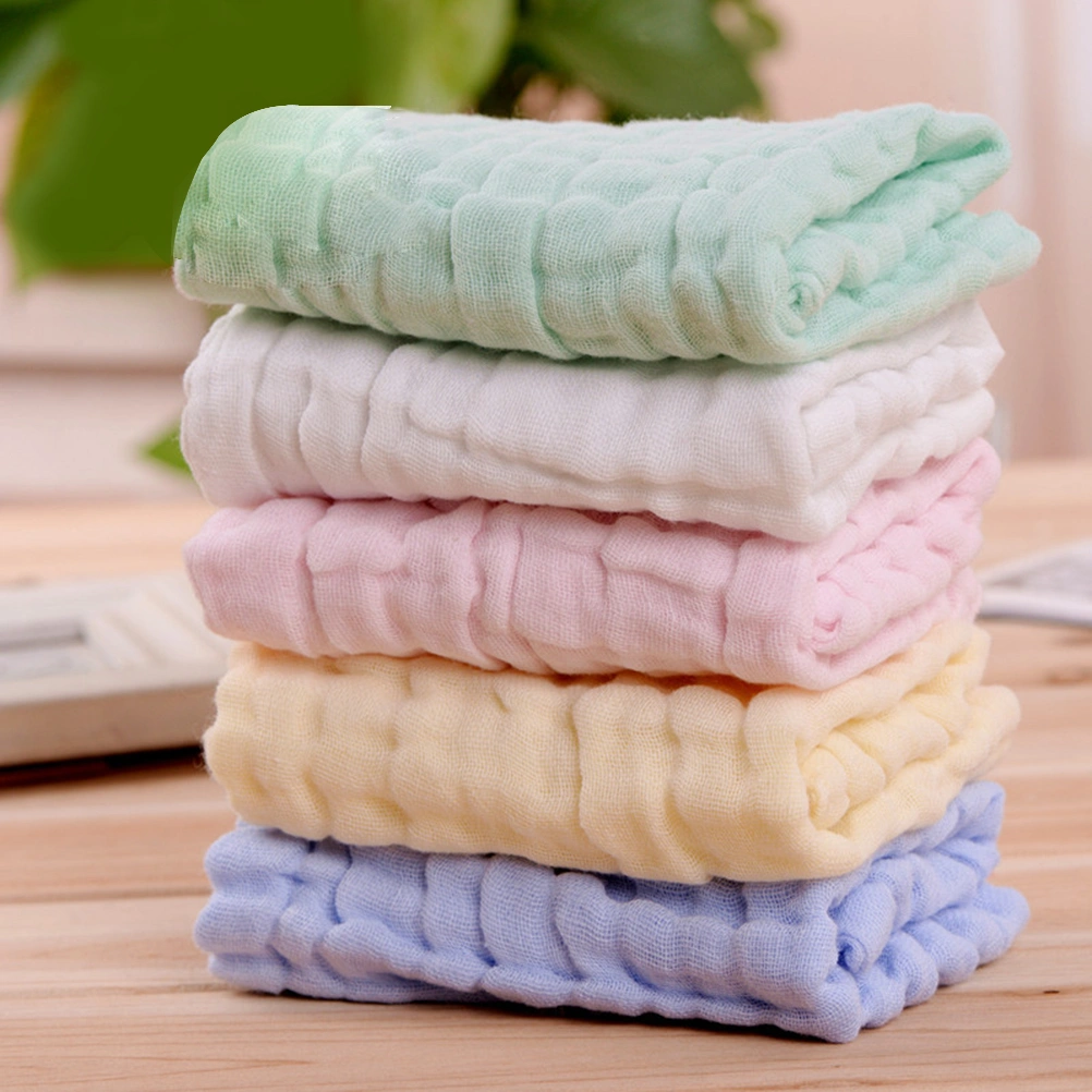 5pcs Baby Hand Towel 6-Layer Gauze Absorbent Cotton Washcloth in Solid Color(Green, Yellow, White, Pink and Blue)