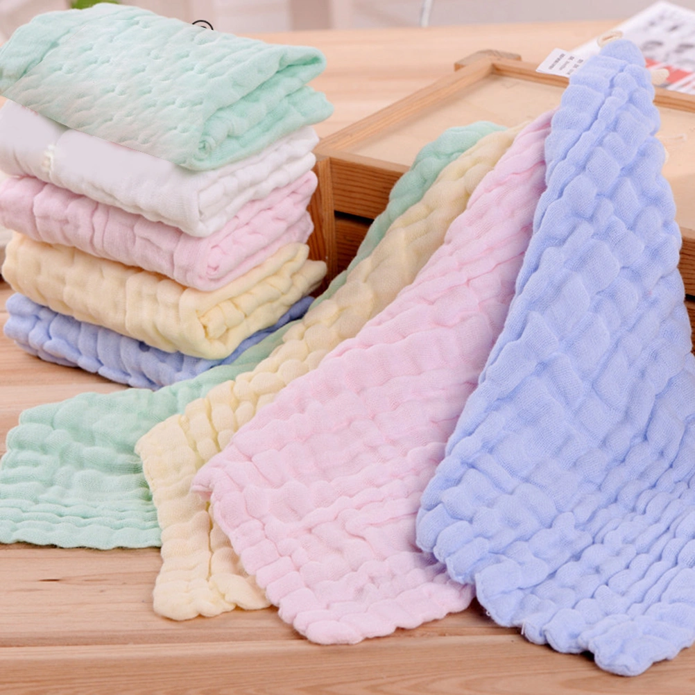 5pcs Baby Hand Towel 6-Layer Gauze Absorbent Cotton Washcloth in Solid Color(Green, Yellow, White, Pink and Blue)