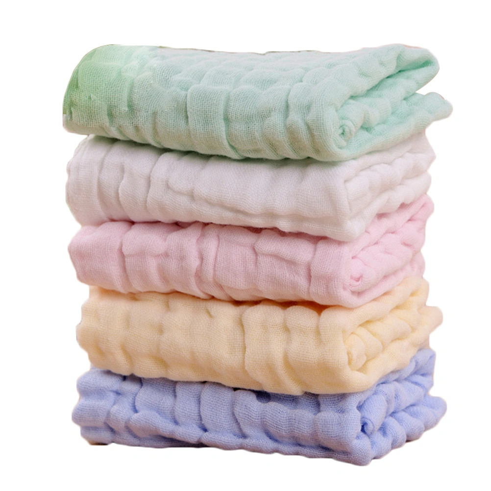 5pcs Baby Hand Towel 6-Layer Gauze Absorbent Cotton Washcloth in Solid Color(Green, Yellow, White, Pink and Blue)