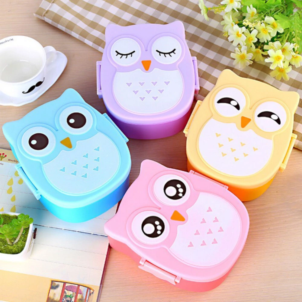 Portable Cartoon Owl Lunch Box Food Container Storage Box for Kids Children (Blue)