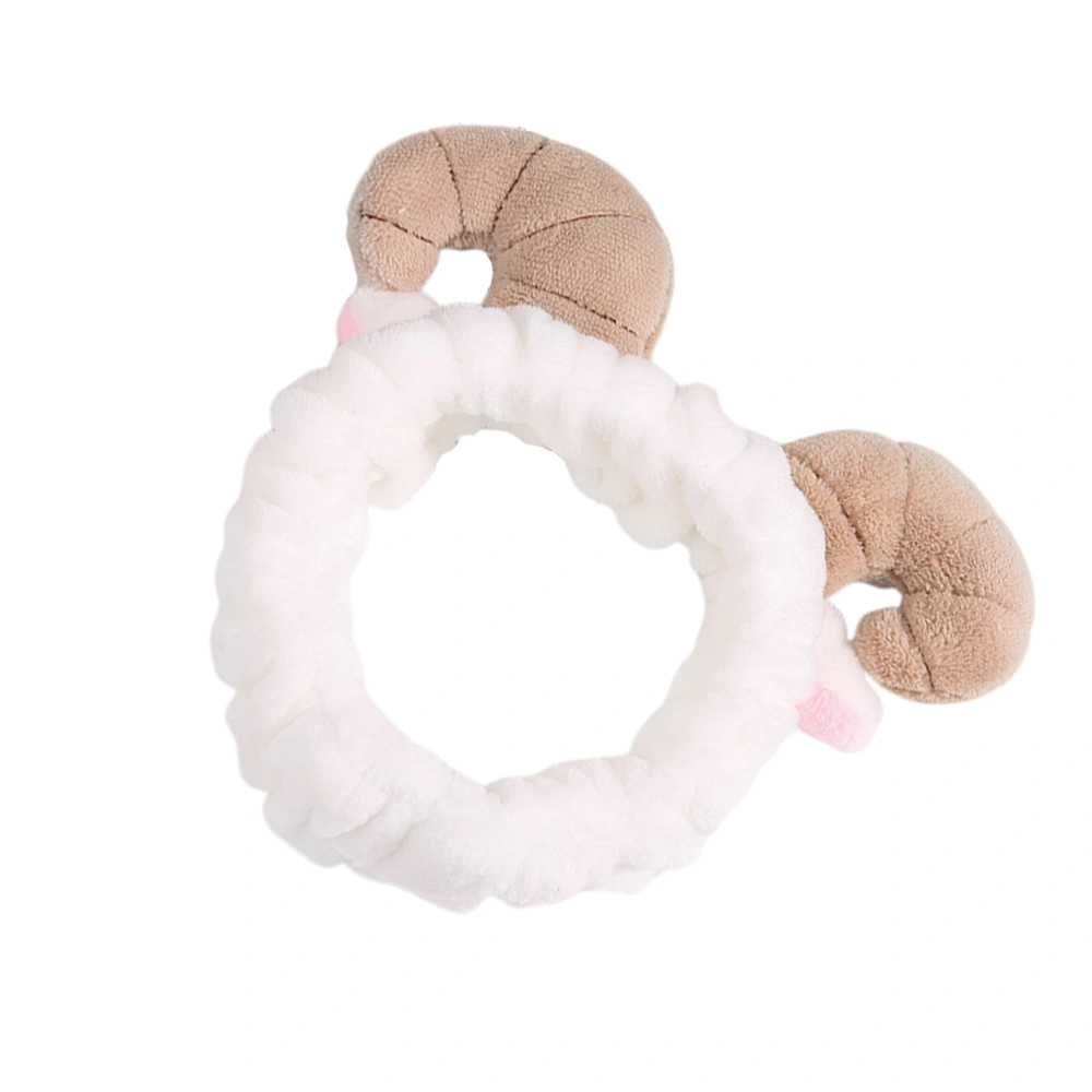 Elastic Headwrap Three-dimensional Horn Hair Band Cartoon Washing Makeup Shower Plush Hair Accessories (White)