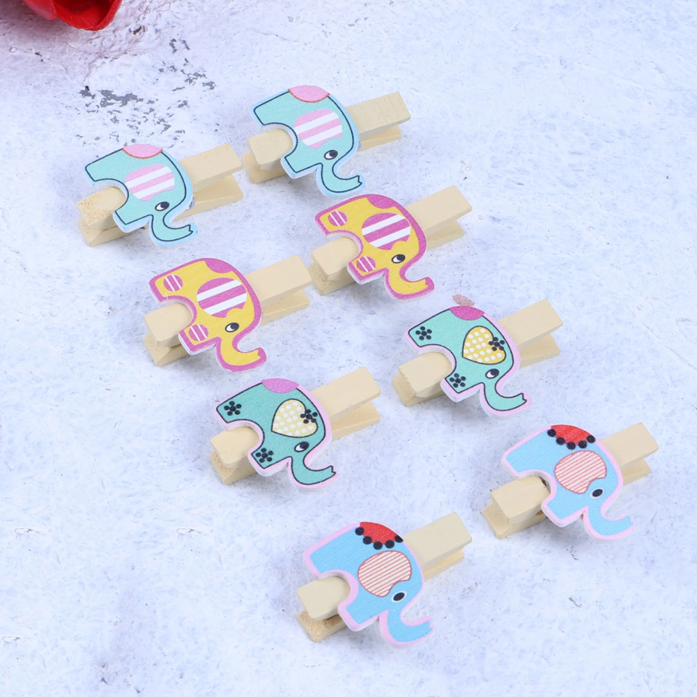 40pcs Lovely Elephant Wooden Cartoon Colored Mini Wooden Clips Office Supplies Craft Memo Clip DIY Clothes Paper Photo Decoration