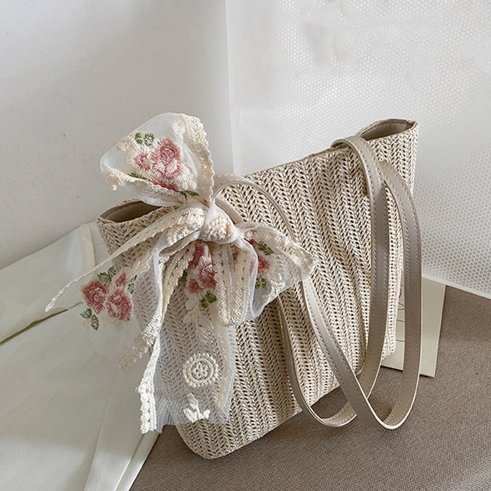 Women Holiday Bag Woven Straw Woven Handbag Large Capacity Bag Outdoor Pouch