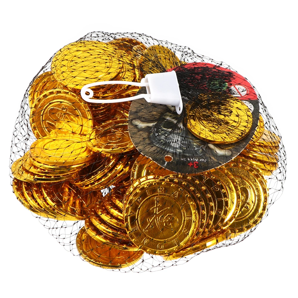 100pcs Golden Pirates Coins Plastic Treasure Coins Play Round Money Toy