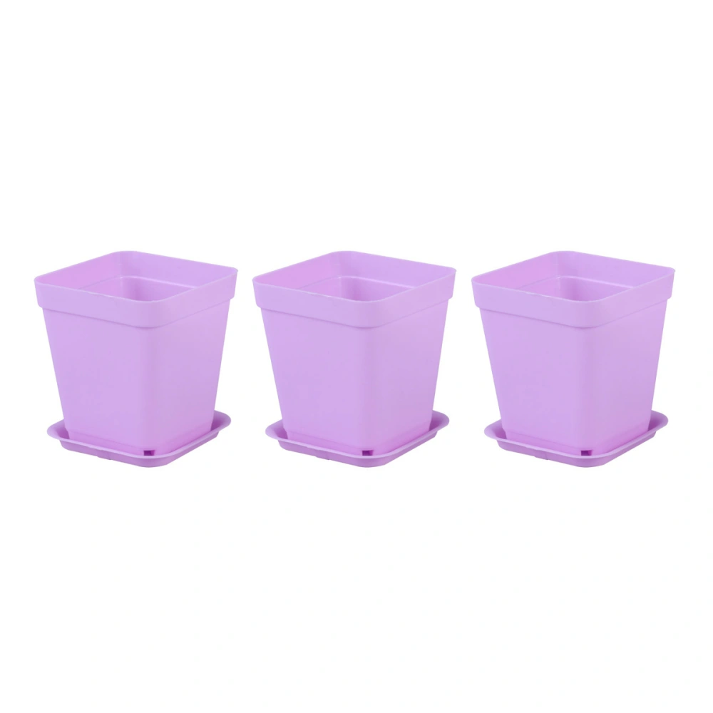 6pcs Thicken Flower Pots Square Planters Pot Trays Plastic Pots Creative Small Square Pots for Succulent Plants(each 3 of Small Purple Square Basin,Purple Bottom Tray)