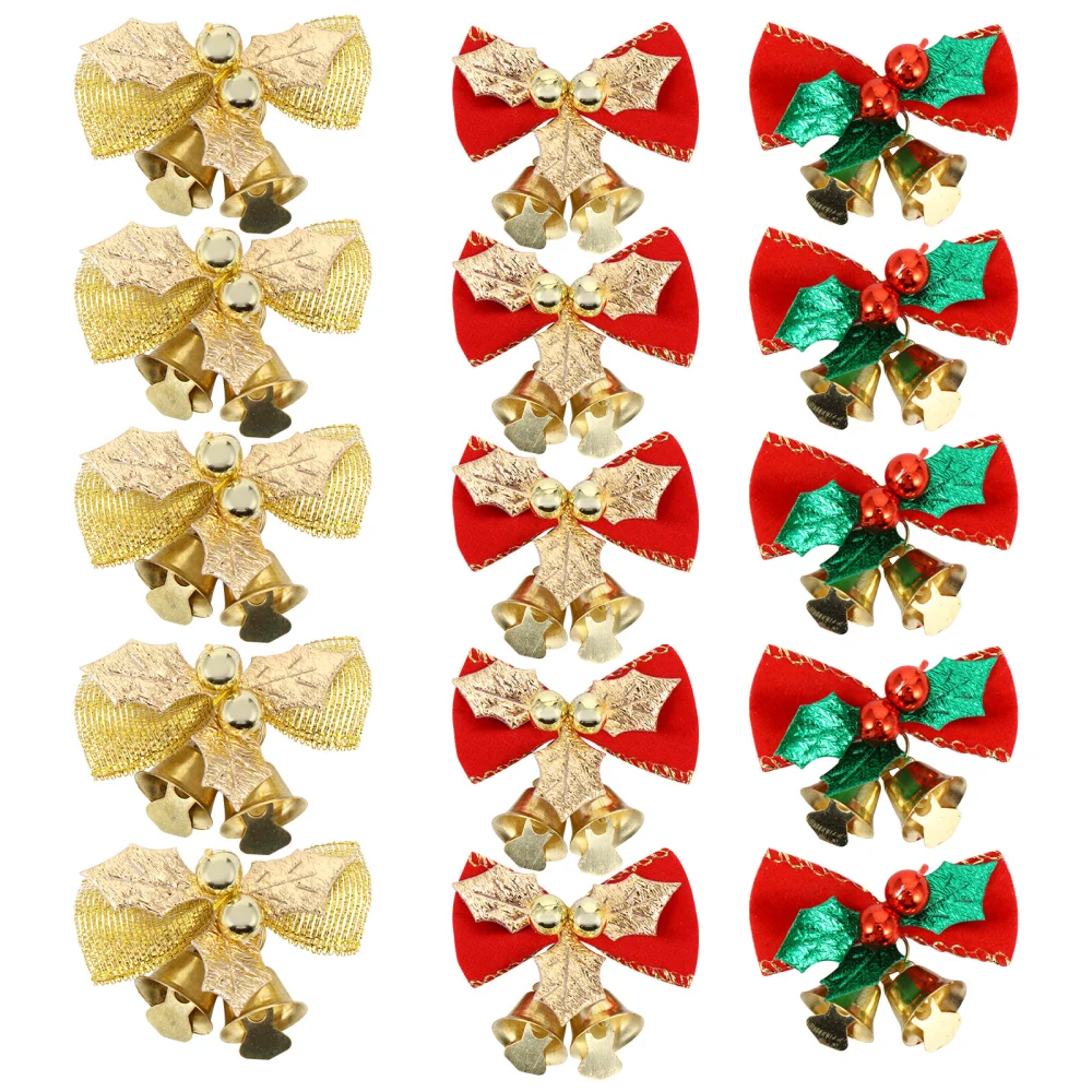 15Pcs Christmas Tree Decorative Bowknots Leaves Bowknot Bell Xmas Decors