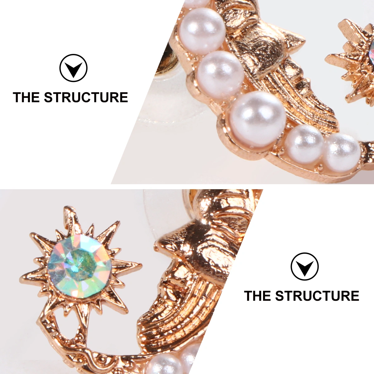 Moon Ear Stud Sweet Simple Human Face Pearl Personality Ear Stud Metal Earring for Woman (Golden)