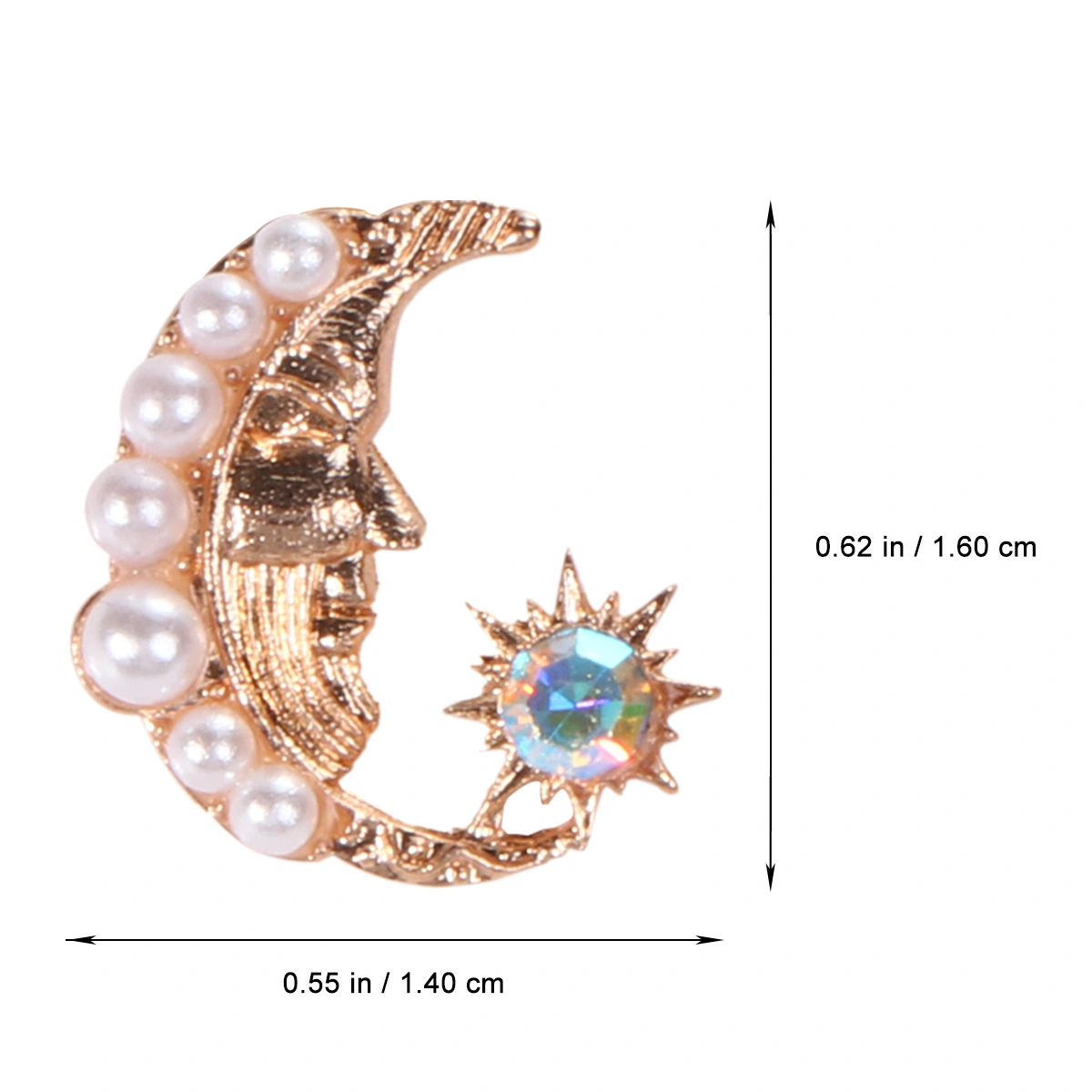 Moon Ear Stud Sweet Simple Human Face Pearl Personality Ear Stud Metal Earring for Woman (Golden)