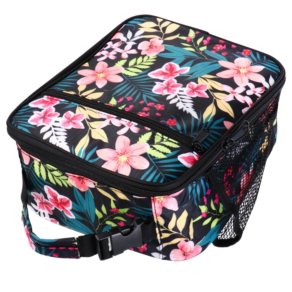 1pc Bento Bag Portable Lunch Bag Food Pouch for Camping Outdoor (Black Flower)