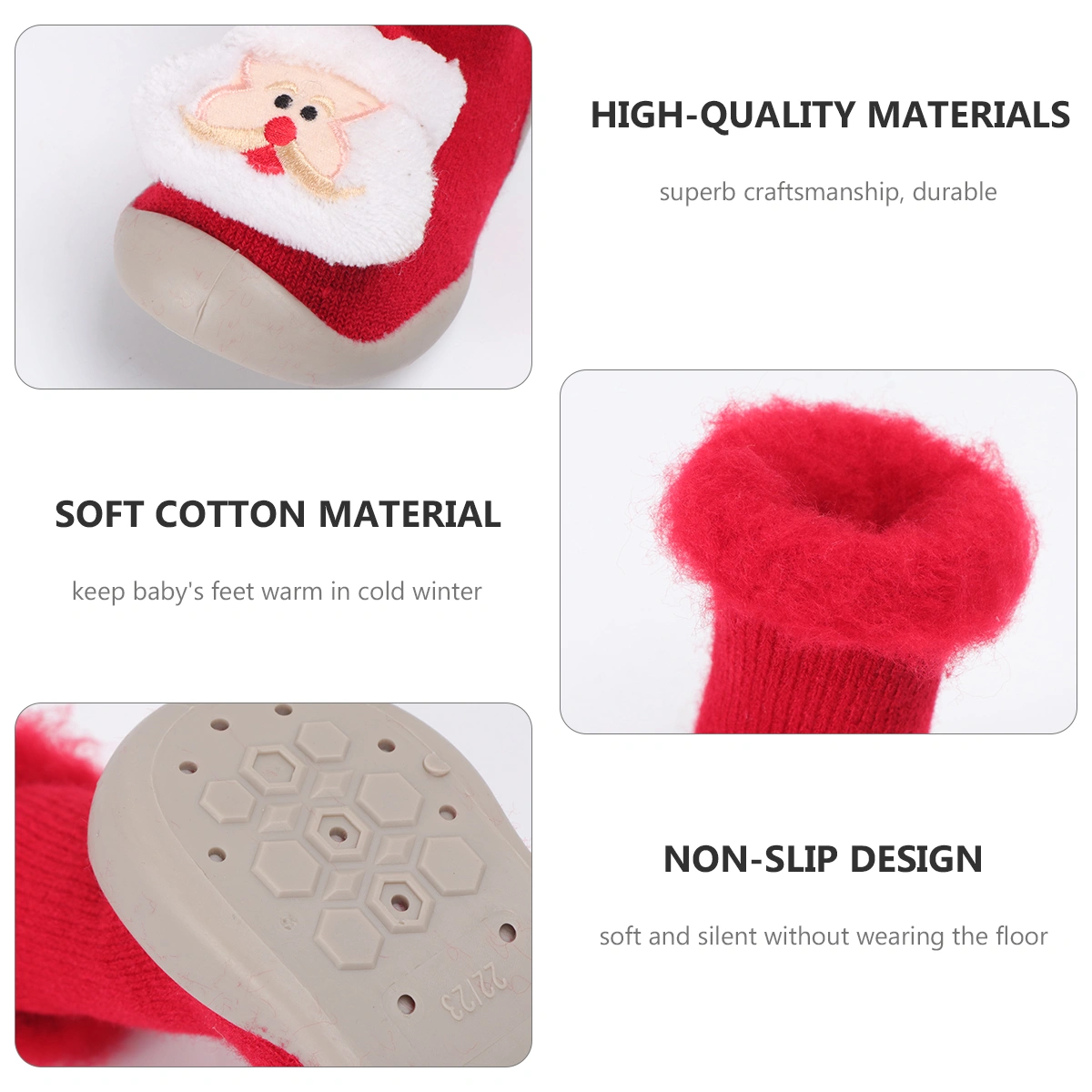 1 Pair Christmas Season Baby Shoes Autumn Winter Infant Prewalker Cartoon Thickening Warm Socks Shoes Anti Shoes for Baby Wearing (Red Size 22/23 7US,6UK, 23EU,5.3055Inch)