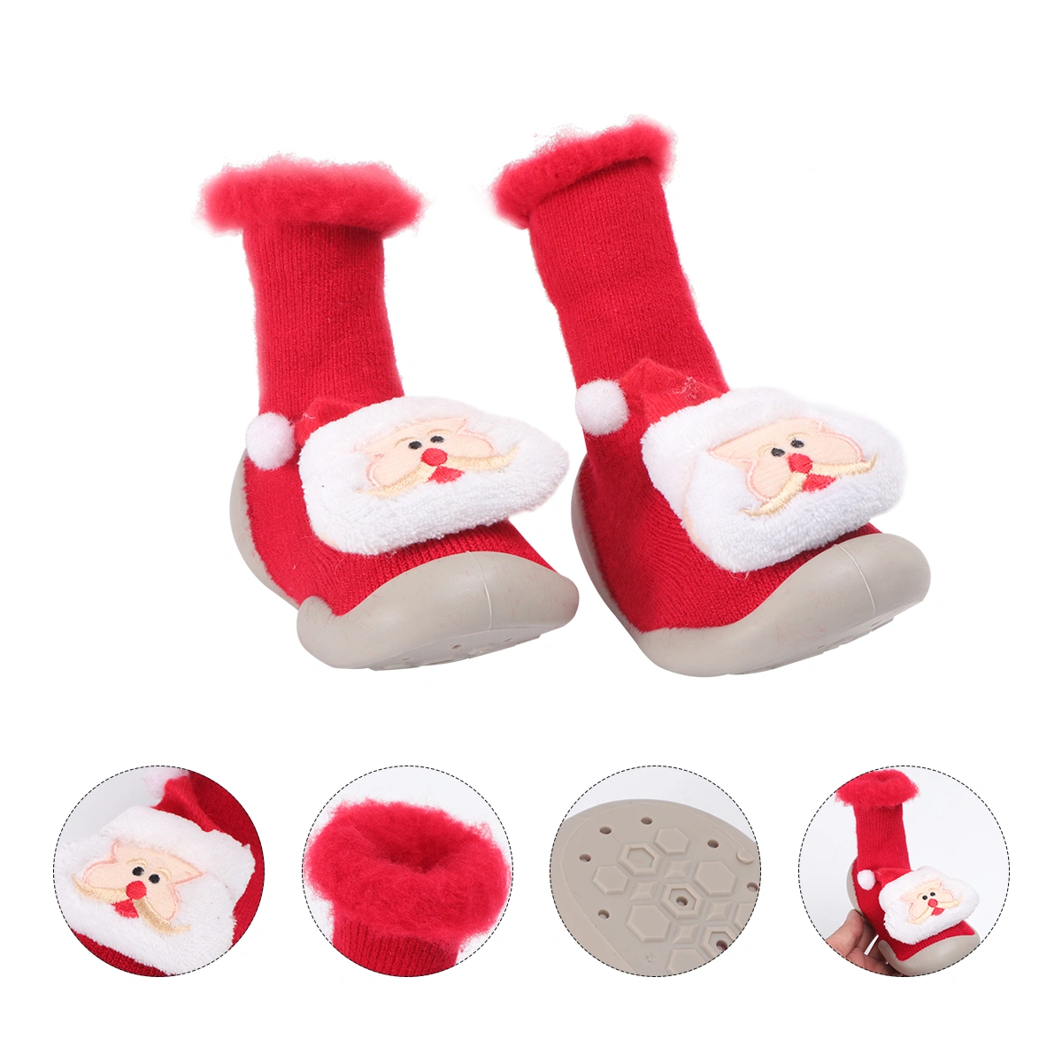 1 Pair Christmas Season Baby Shoes Autumn Winter Infant Prewalker Cartoon Thickening Warm Socks Shoes Anti Shoes for Baby Wearing (Red Size 22/23 7US,6UK, 23EU,5.3055Inch)