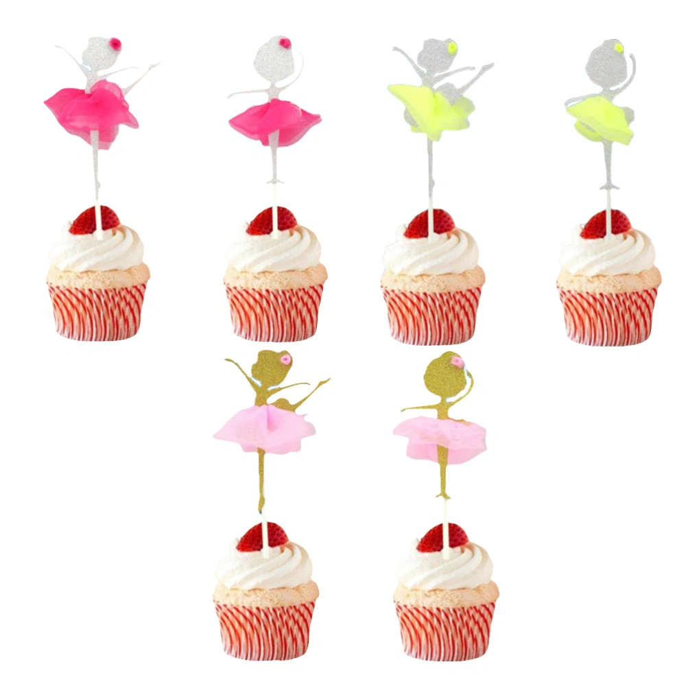 6pcs Ballet Girl Cake Topper Lovely Cupcake Ornament Picks Cake Decoration Dessert Adornment for Party Birthday