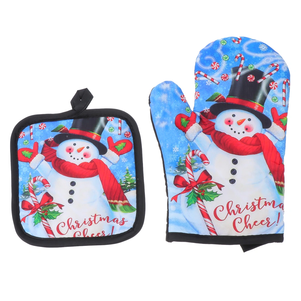 1 Set Xmas Oven Glove Table Mat Heat Insulation Glove Placemat for Kitchen