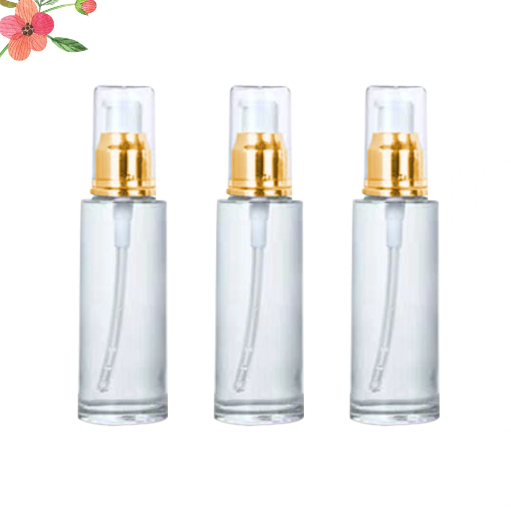 3Pcs Empty Pump Cosmetic Bottles Essential Oil Bottle Empty Bottles Portable Pump Bottle (Golden and White 60ml)