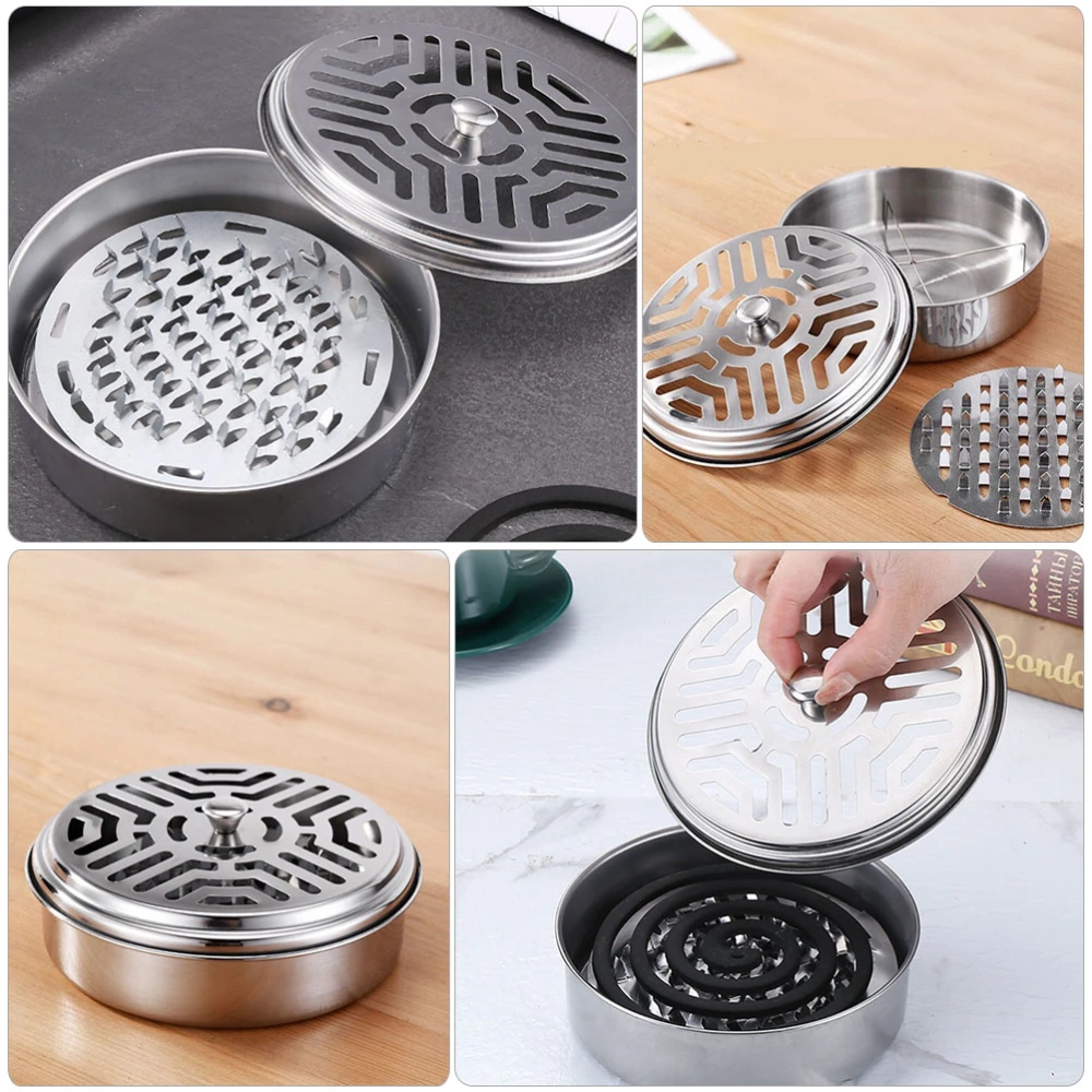 2pcs Stainless Steel Mosquito Coil Boxes Mosquito Incense Holders (Silver)