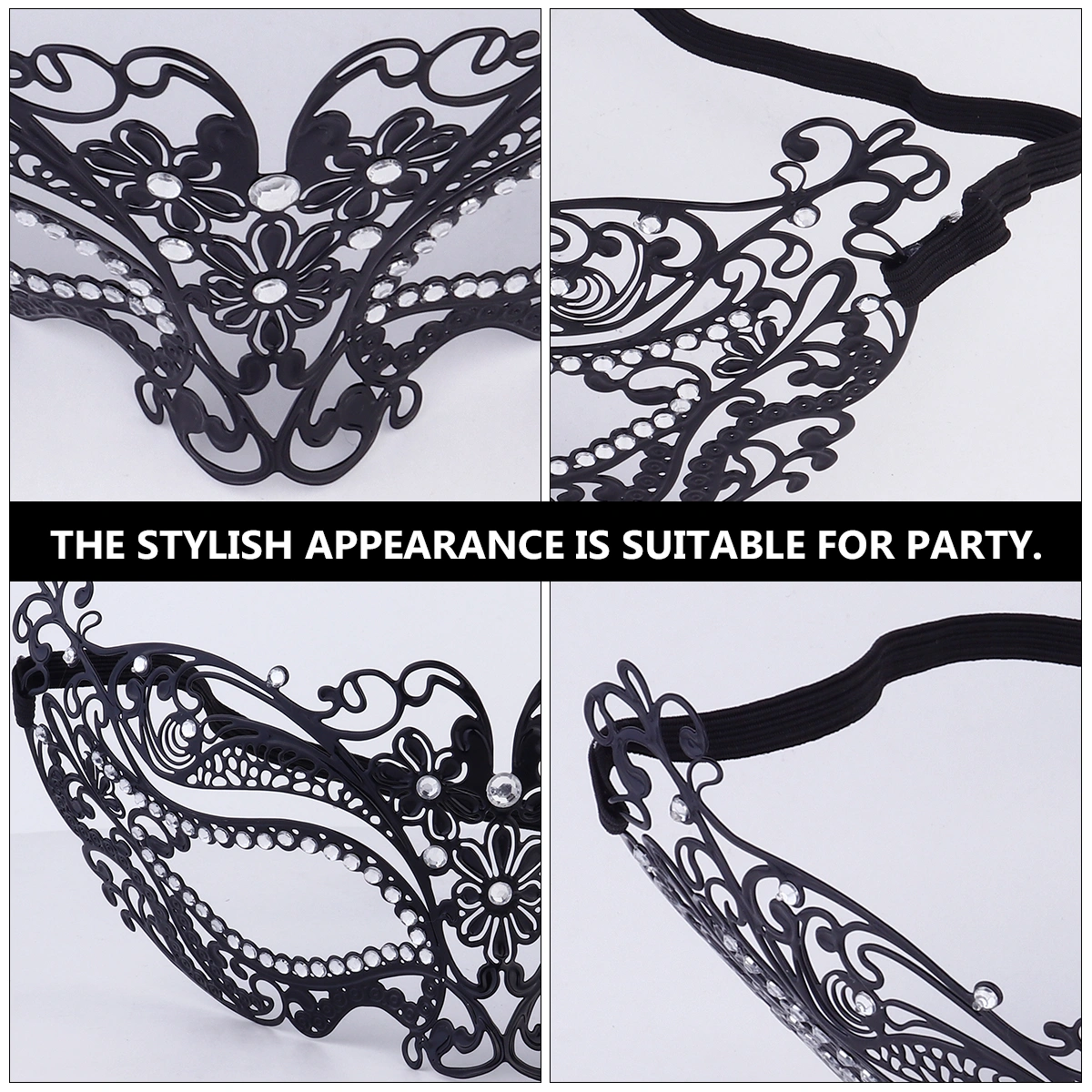 1Pc Metal Diamond Iron Mask Halloween Party Dancing Party Mask (Black)