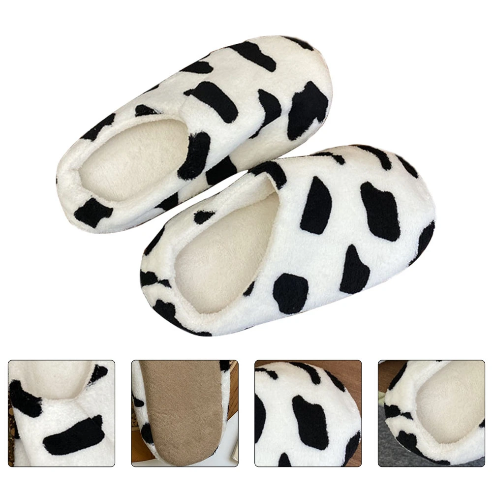 1 Pair of Cow Pattern Slippers Warm Slipper Students Slippers (Black,White)