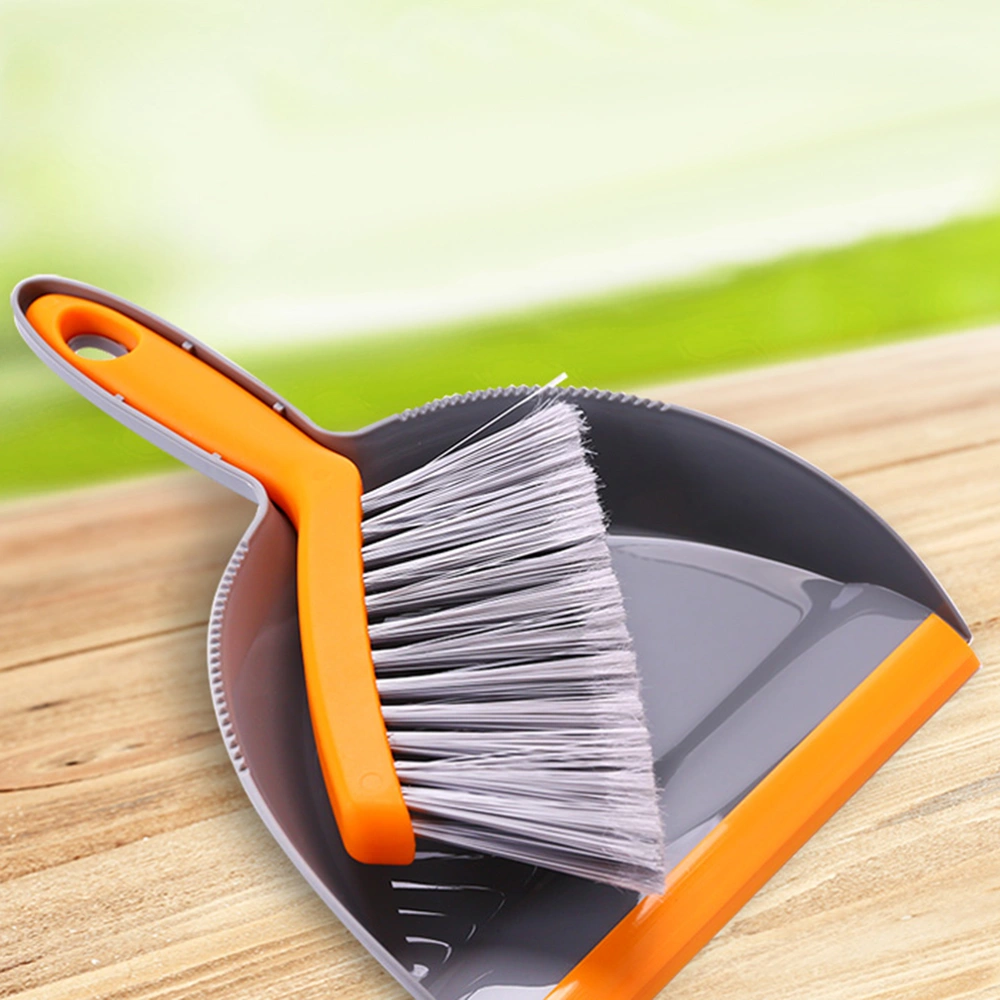 Mini Broom and Dustpan Plastic Cleaning Tools Adornment for Home Desktop (Gray and Orange)