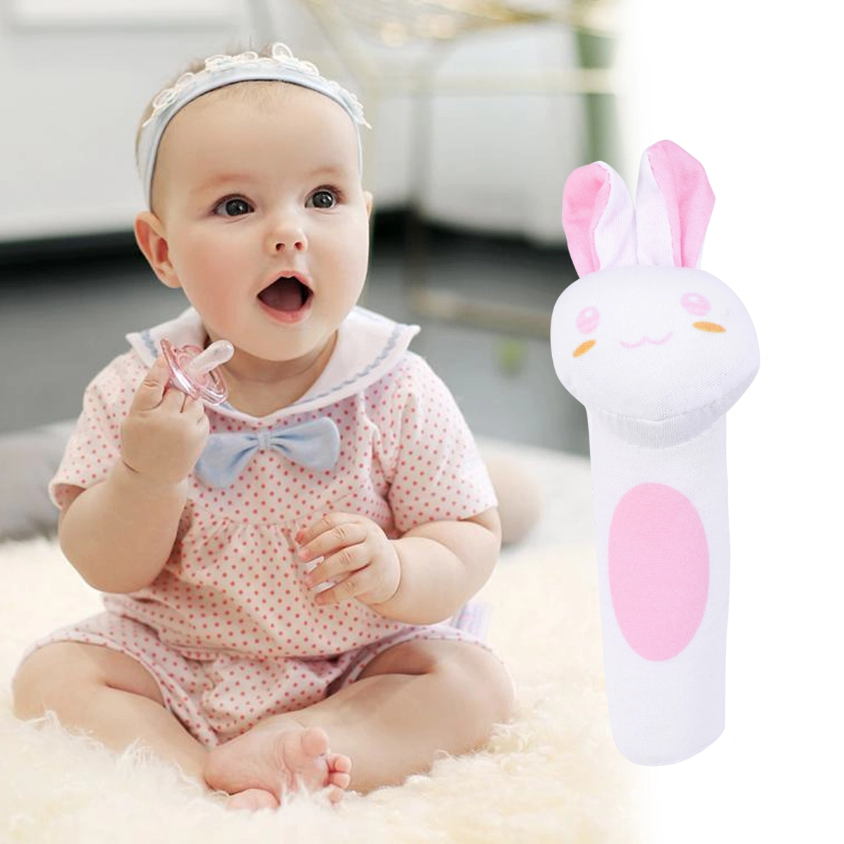 Cartoon Stuffed Animal Toys Baby Hand Rattle Toys Infant Dolls for Newborn Toddlers (Rabbit)