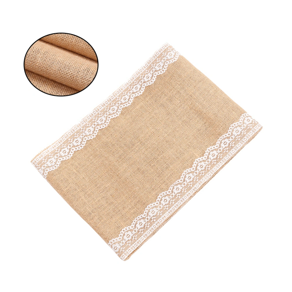 DIY Table Cloth Lace Jute Table Cover Party Desk Cover Handmade Craft for Wedding (30x245cm)